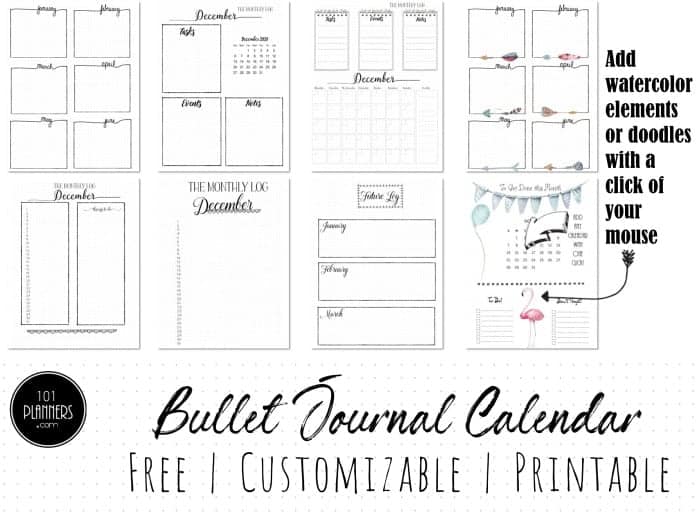 Bullet Journal Calendar  Free customizable printable